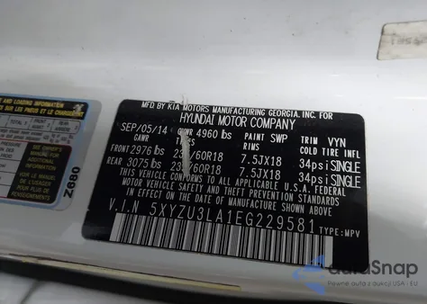 2014 Hyundai Santa Fe Sport 2.0L Turbo from USA, damaged, VIN 5XYZU3LA1EG229581